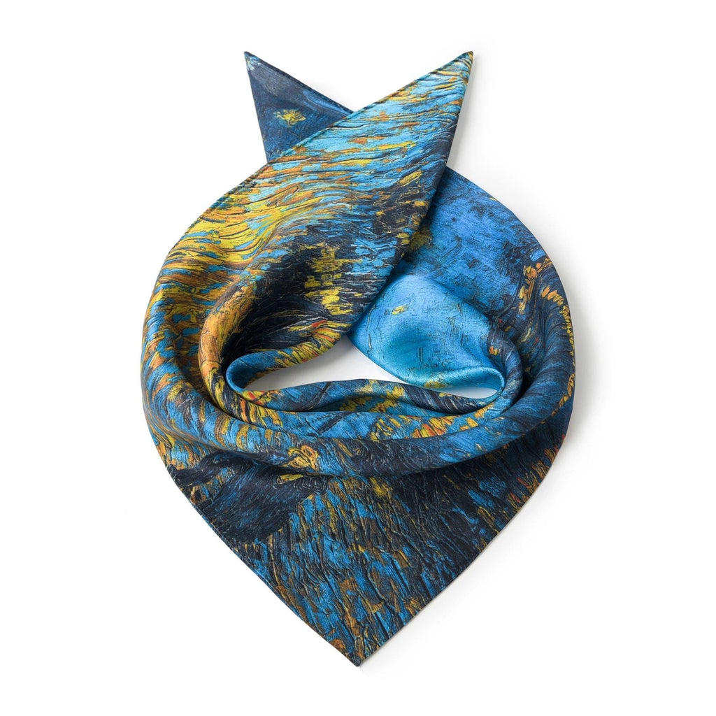 Wrapwhisper 100% Mulberry Silk Scarf 21”x21” 55×55 cm Vintage Moon and Star Print Silk Scarf | Retro Style Neck Square