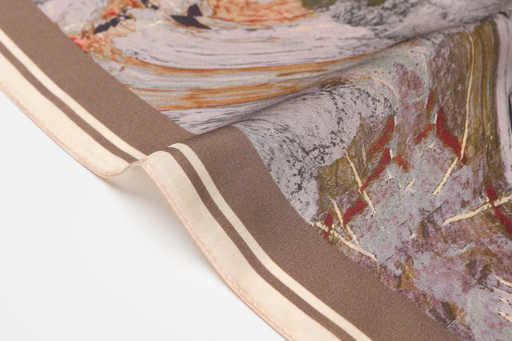 100% Mulberry Silk Scarf 21”x21” 55x55cm Vintage Oil Painting Square Scarf | Retro Pocket Square and Neck Tie