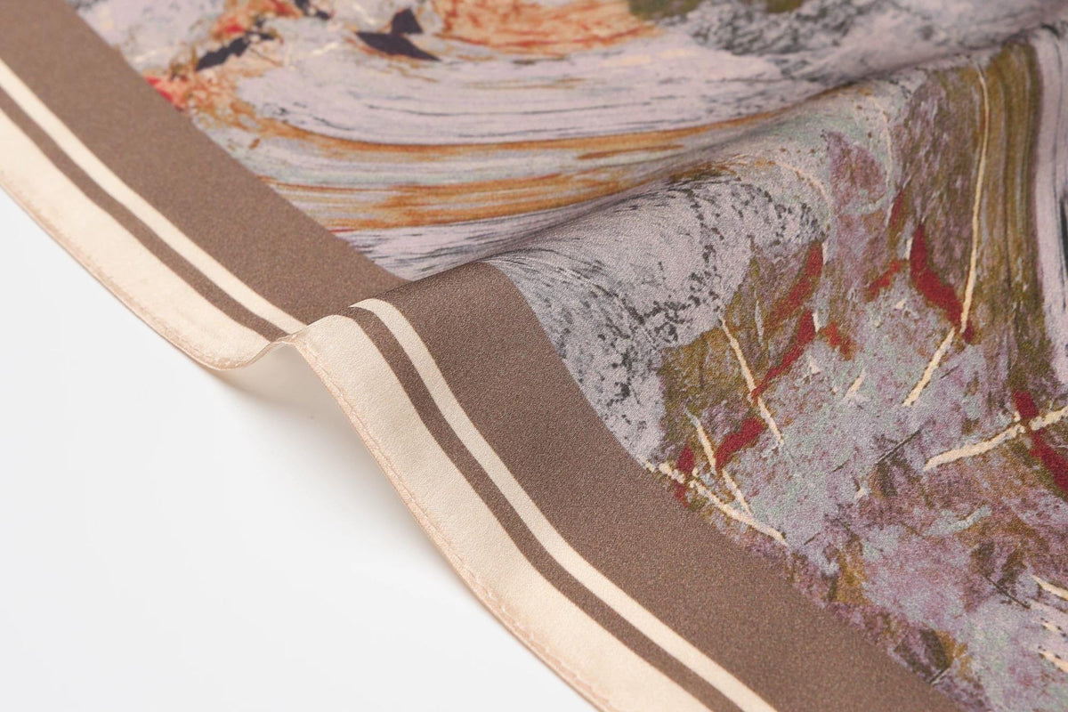100% Mulberry Silk Scarf 21”x21” 55x55cm Vintage Oil Painting Square Scarf | Retro Pocket Square and Neck Tie