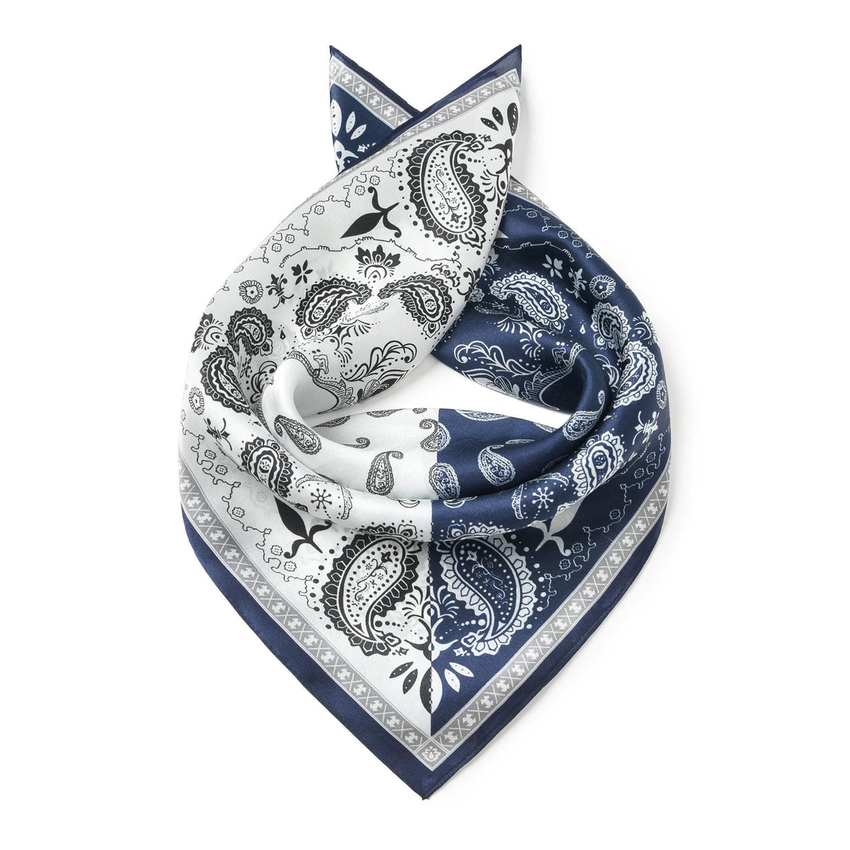 100% Mulberry Silk Scarf 21”x21” 55×55 cm Paisley Bandana with Scarf Ring | Vintage Amekaji British Neck Scarf