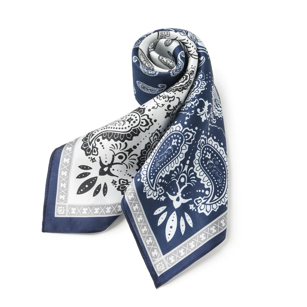 100% Mulberry Silk Scarf 21”x21” 55×55 cm Paisley Bandana with Scarf Ring | Vintage Amekaji British Neck Scarf