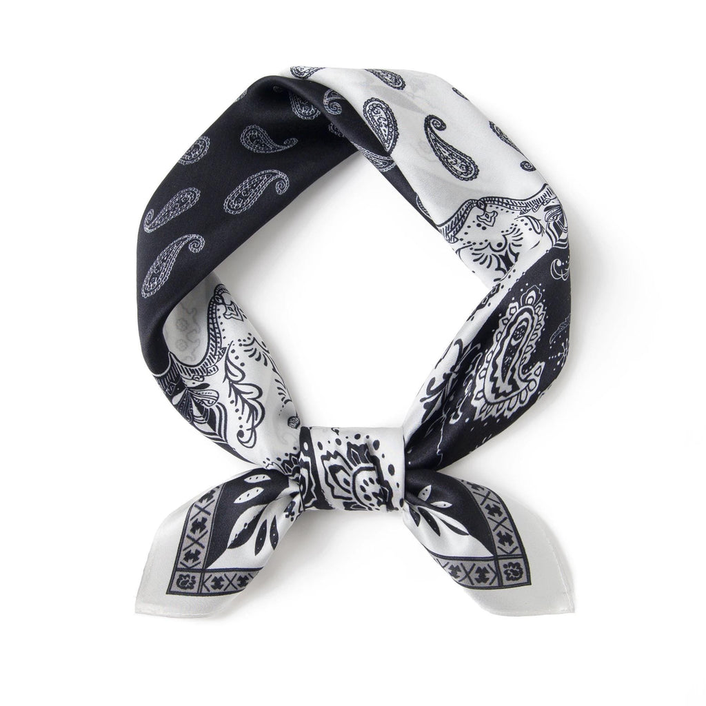 100% Mulberry Silk Scarf 21”x21” 55×55 cm Paisley Bandana with Scarf Ring | Vintage Amekaji British Neck Scarf