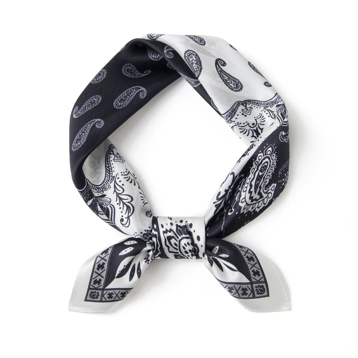 100% Mulberry Silk Scarf 21”x21” 55×55 cm Paisley Bandana with Scarf Ring | Vintage Amekaji British Neck Scarf
