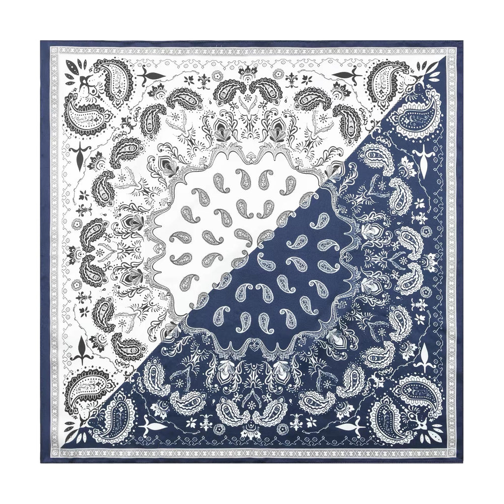 100% Mulberry Silk Scarf 21”x21” 55×55 cm Paisley Bandana with Scarf Ring | Vintage Amekaji British Neck Scarf