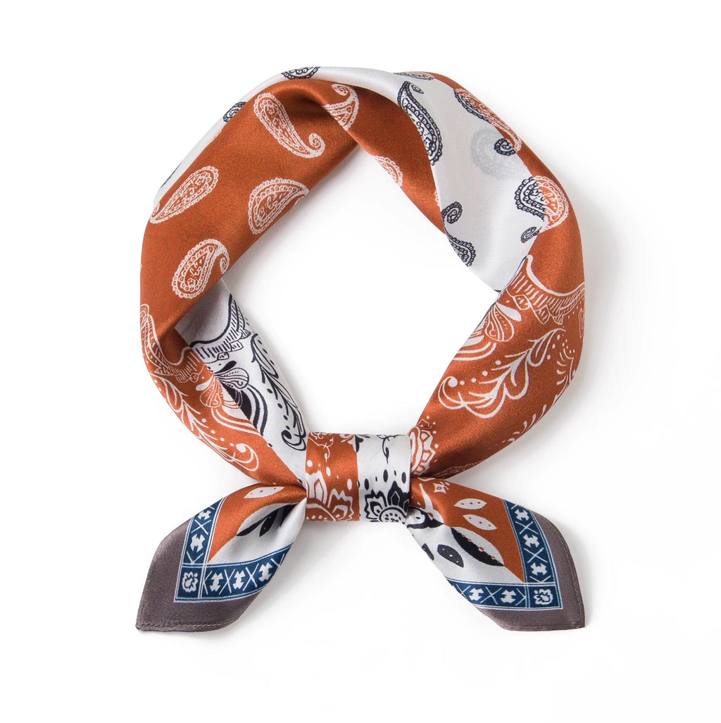 100% Mulberry Silk Scarf 21”x21” 55×55 cm Paisley Bandana with Scarf Ring | Vintage Amekaji British Neck Scarf