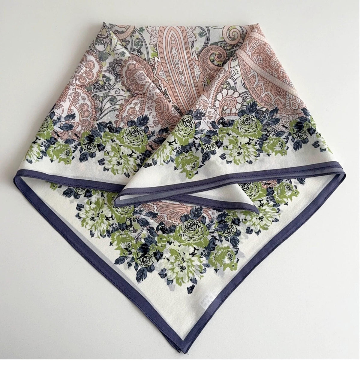 100% Mulberry Silk Scarf 26”x26” 65×65 cm | Elegant Paisley Floral Print | Luxury Silk Headscarf | Vintage Style Square Scarf | Gift for Her