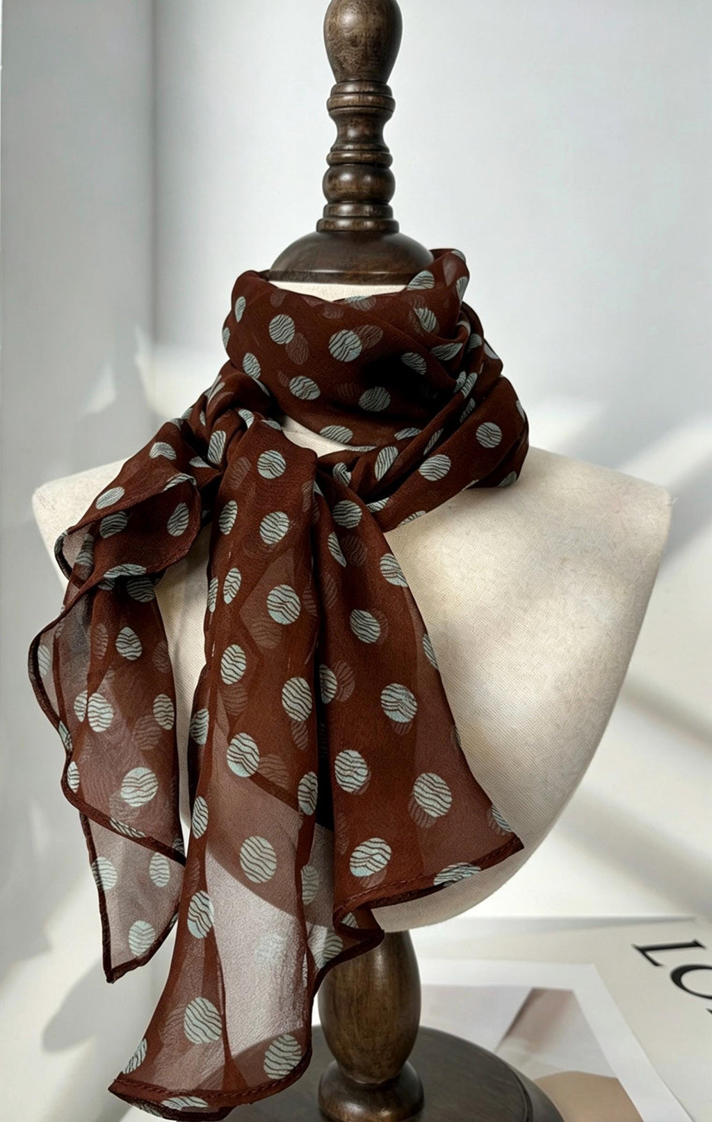 14x63" 35x160cm | Intellectual Polka Dot Scarf | Mulberry Silk Georgette Long Wrap | Luxury Multi-functional Shawl Hair Wrap Gift for Her
