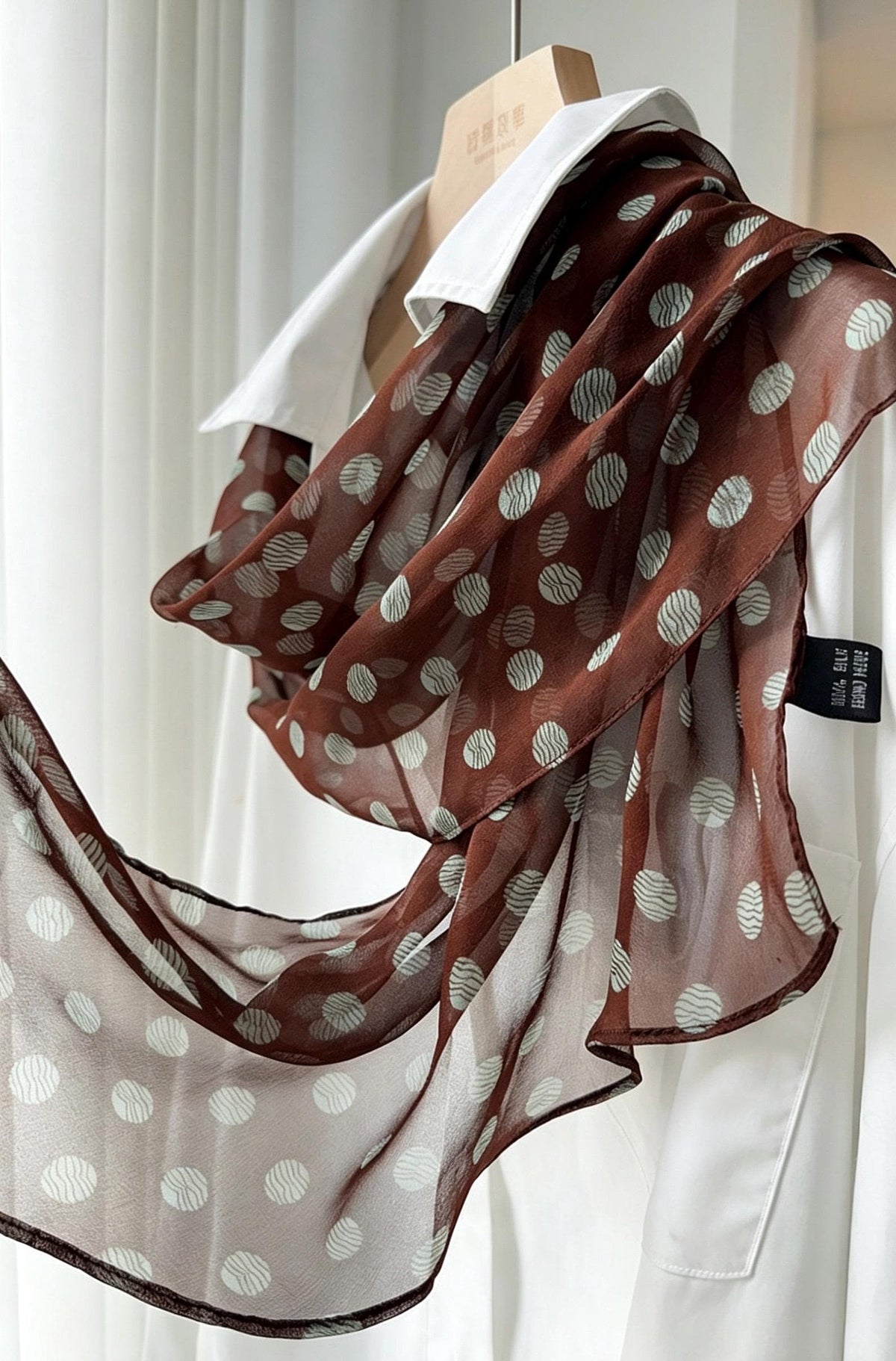 14x63" 35x160cm | Intellectual Polka Dot Scarf | Mulberry Silk Georgette Long Wrap | Luxury Multi-functional Shawl Hair Wrap Gift for Her
