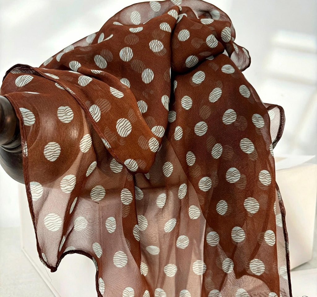 14x63" 35x160cm | Intellectual Polka Dot Scarf | Mulberry Silk Georgette Long Wrap | Luxury Multi-functional Shawl Hair Wrap Gift for Her