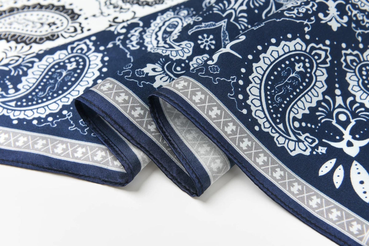 100% Mulberry Silk Scarf 21”x21” 55×55 cm Paisley Bandana with Scarf Ring | Vintage Amekaji British Neck Scarf