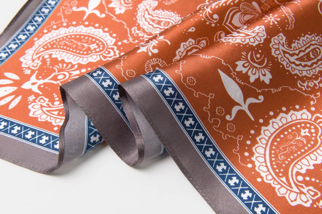 100% Mulberry Silk Scarf 21”x21” 55×55 cm Paisley Bandana with Scarf Ring | Vintage Amekaji British Neck Scarf