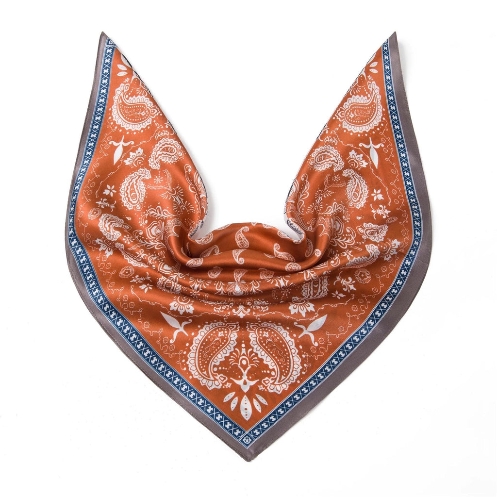 100% Mulberry Silk Scarf 21”x21” 55×55 cm Paisley Bandana with Scarf Ring | Vintage Amekaji British Neck Scarf