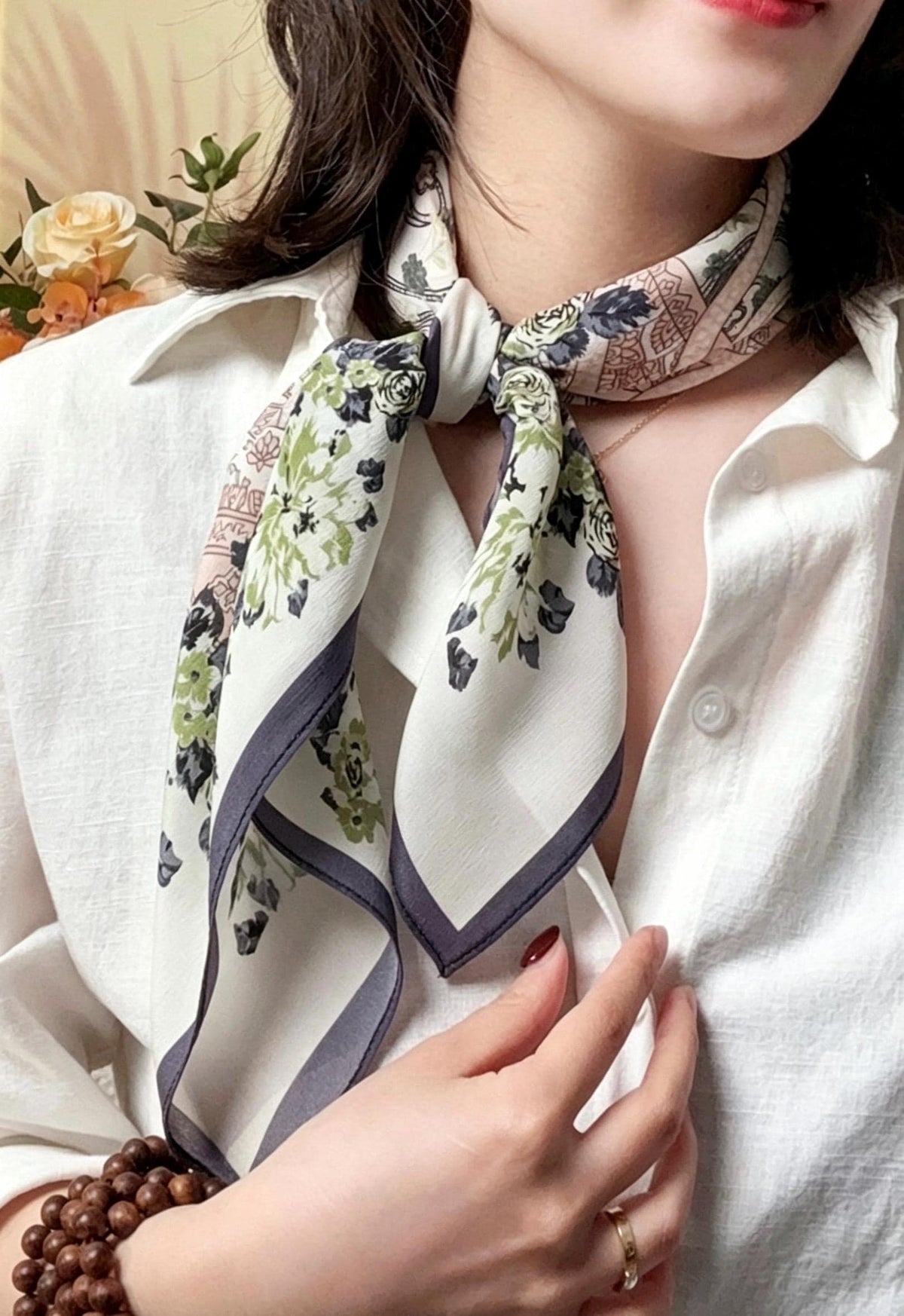 100% Mulberry Silk Scarf 26x26” 65x65cm - Romantic Spring Pastel Silk Crepe de Chine Square Neckerchief - Lightweight Summer Scarf for Her