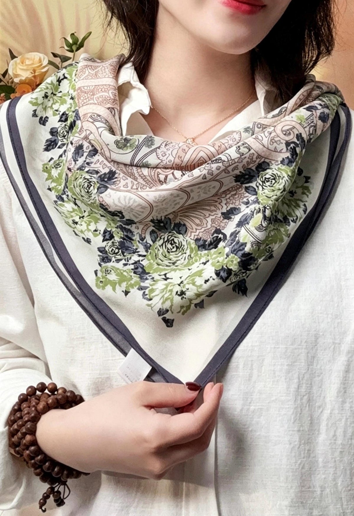 100% Mulberry Silk Scarf 26x26” 65x65cm - Romantic Spring Pastel Silk Crepe de Chine Square Neckerchief - Lightweight Summer Scarf for Her