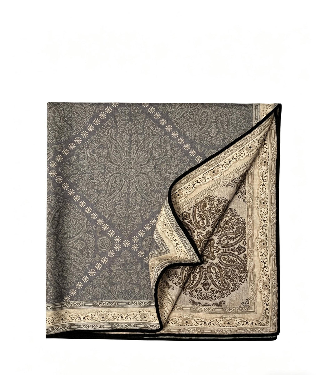 Paisley Old Money Silk Wool Scarf, Luxury Double-Sided Square Head Wrap, Elegant 27" Small Shawl, Chic Neck Tie, Premium Gift for Her