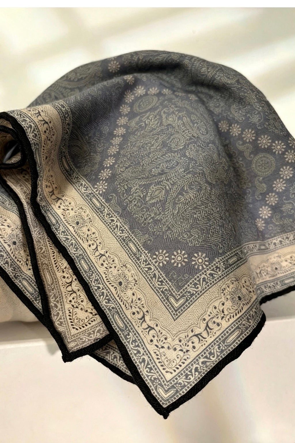 Paisley Old Money Silk Wool Scarf, Luxury Double-Sided Square Head Wrap, Elegant 27" Small Shawl, Chic Neck Tie, Premium Gift for Her