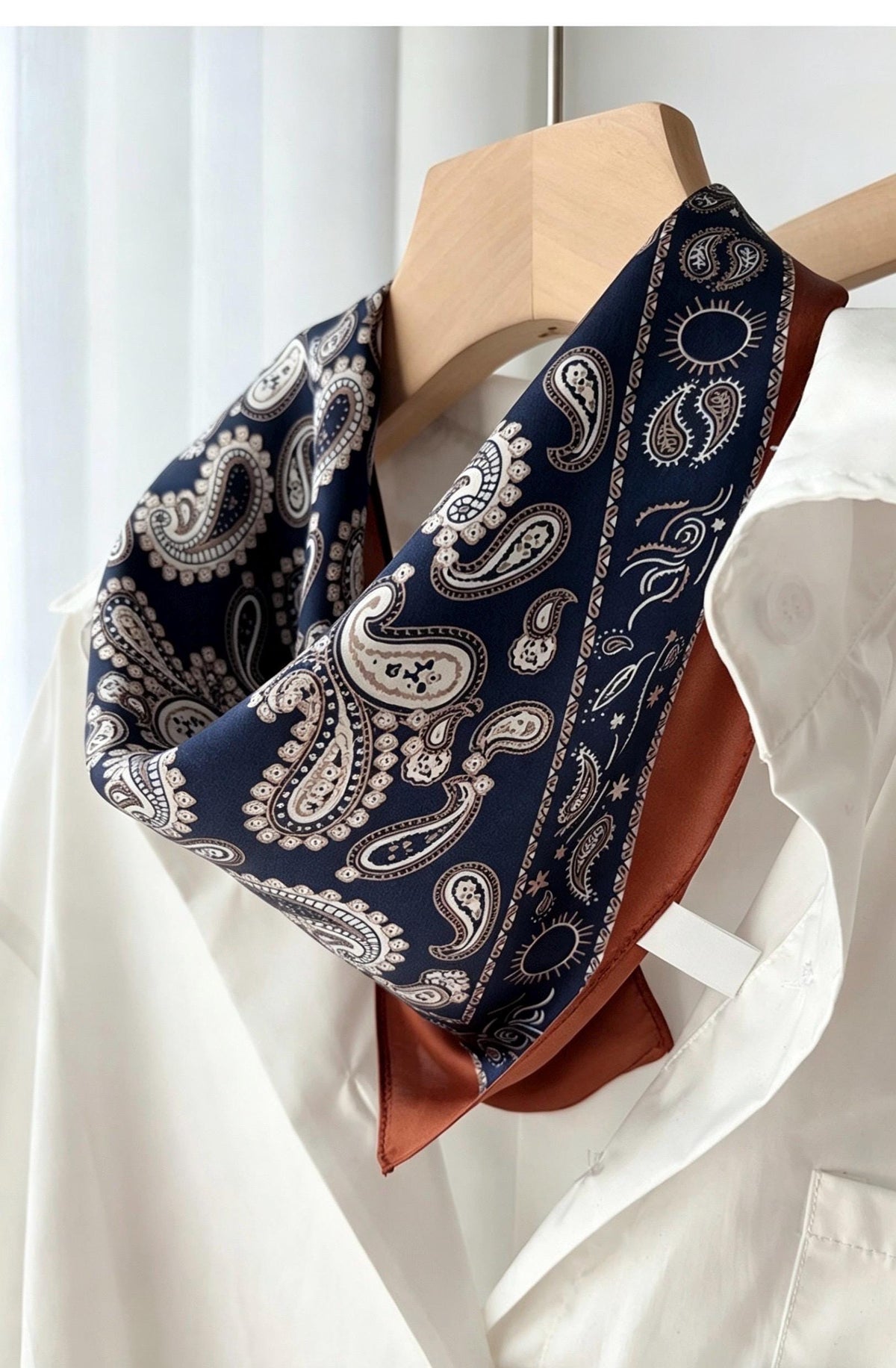 100% Mulberry Silk Square Head Wrap, 21" 53cm European Neckerchief, Vintage Navy Blue Paisley Silk Scarf, Luxury Hair Bandana