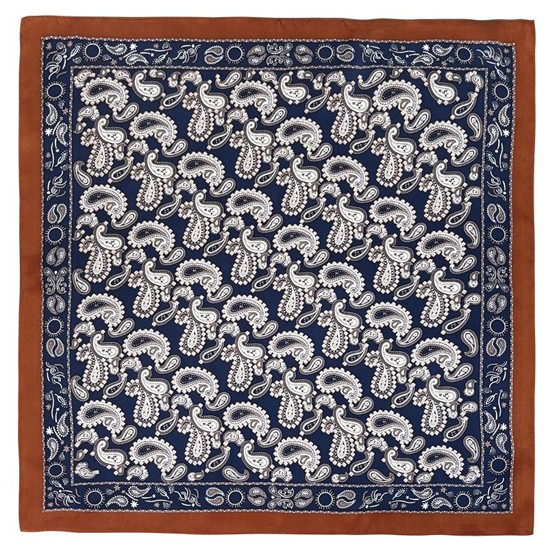 100% Mulberry Silk Square Head Wrap, 21" 53cm European Neckerchief, Vintage Navy Blue Paisley Silk Scarf, Luxury Hair Bandana