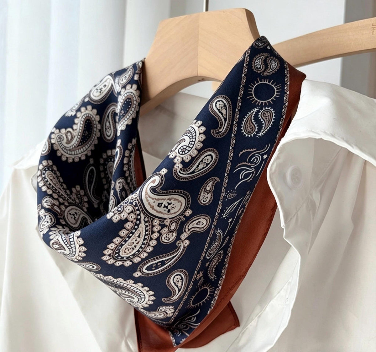 100% Mulberry Silk Square Head Wrap, 21" 53cm European Neckerchief, Vintage Navy Blue Paisley Silk Scarf, Luxury Hair Bandana