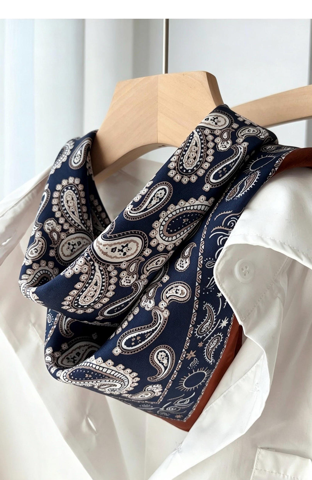 100% Mulberry Silk Square Head Wrap, 21" 53cm European Neckerchief, Vintage Navy Blue Paisley Silk Scarf, Luxury Hair Bandana