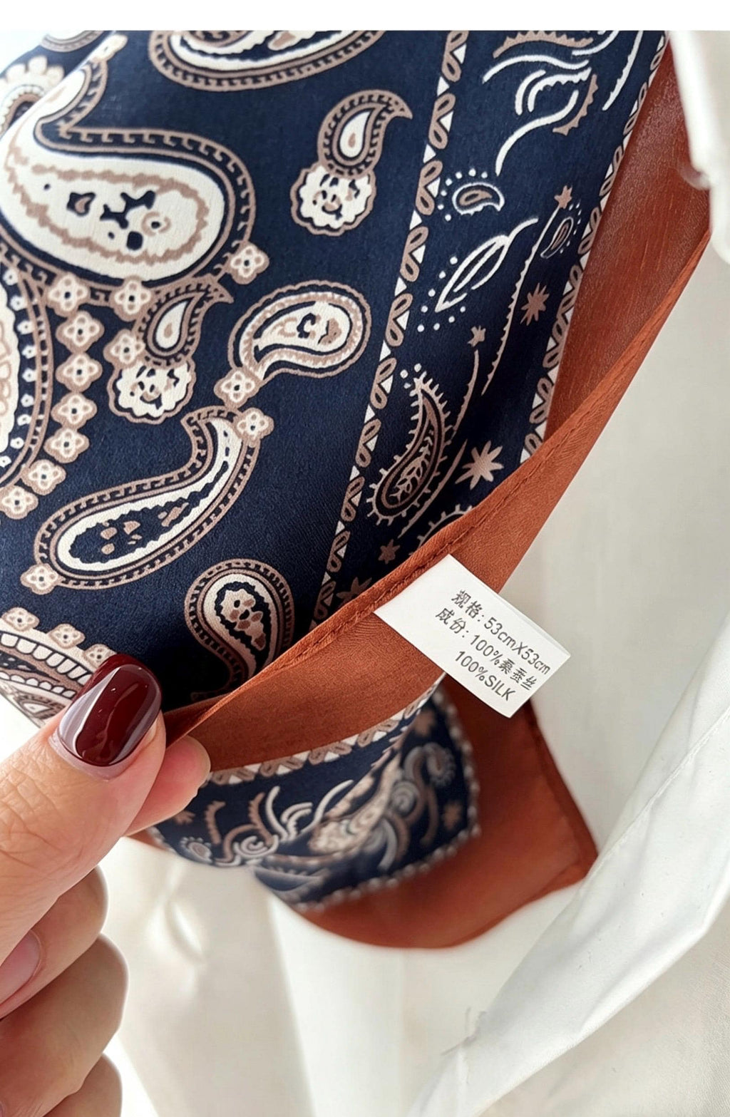 100% Mulberry Silk Square Head Wrap, 21" 53cm European Neckerchief, Vintage Navy Blue Paisley Silk Scarf, Luxury Hair Bandana
