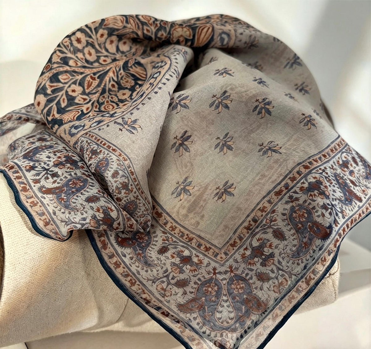 Vintage 100% Mulberry Silk Scarf 25x25, Soft Georgette Silk Square, Artistic Patterned Silk Neckerchief, Elegant Silk Hair Accessory Gift