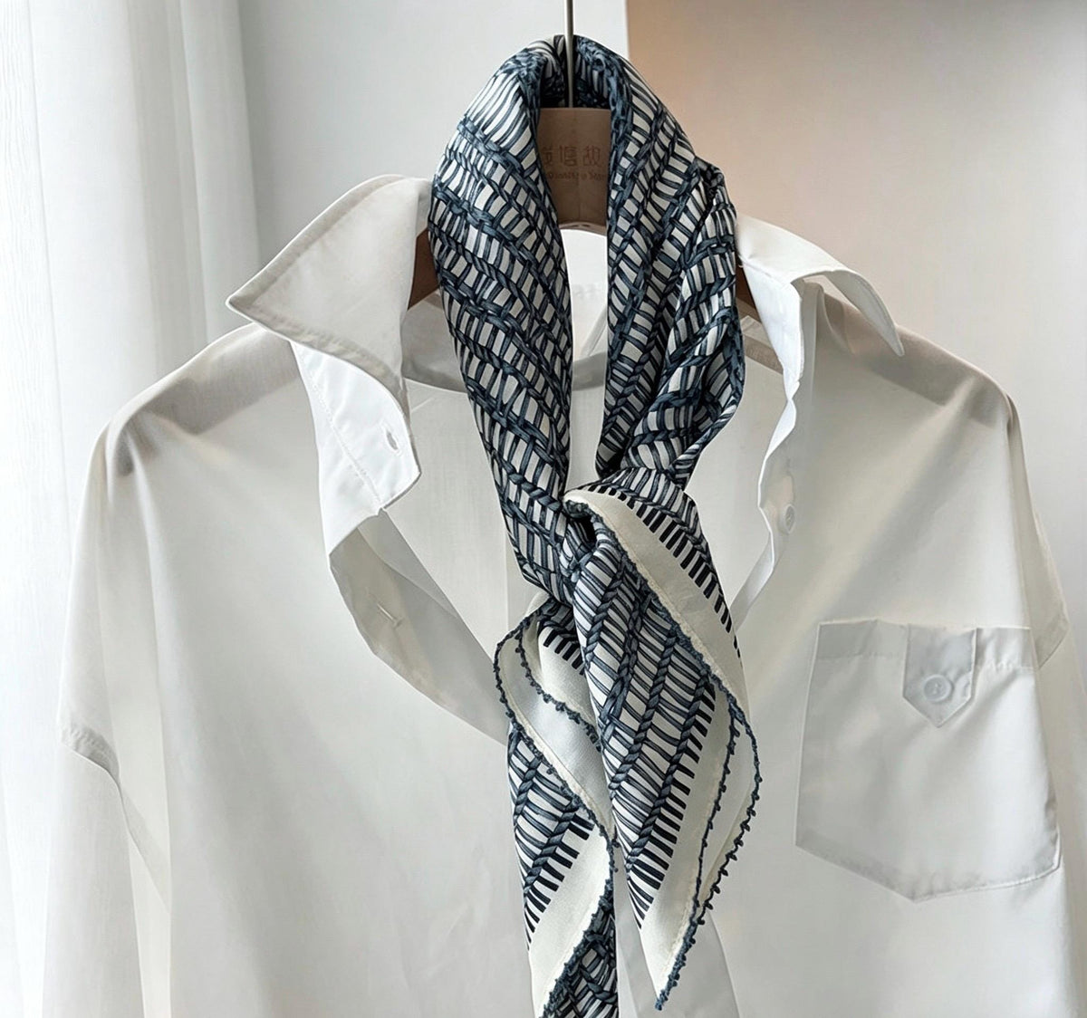 Blue Floral Whisper" Pure Silk Scarf 25", Vintage Crepe de Chine Silk Necktie, Artistic Blue Silk Bandana, Soft Spring Summer Silk Wrap