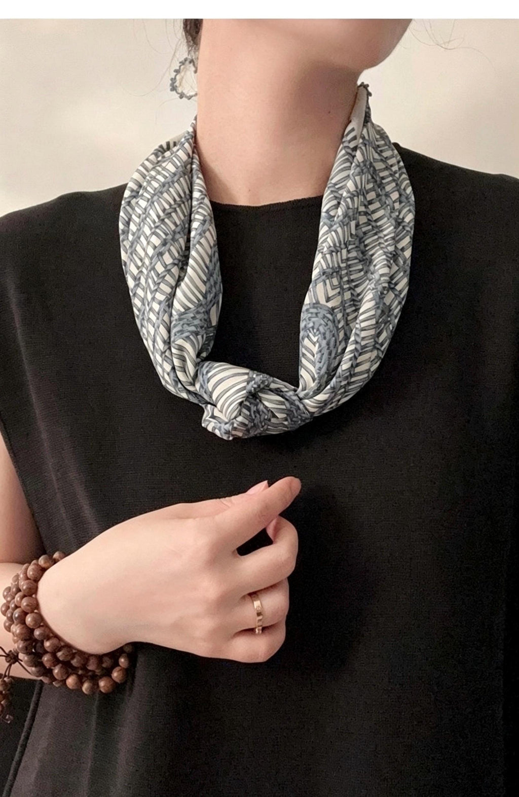 Blue Floral Whisper" Pure Silk Scarf 25", Vintage Crepe de Chine Silk Necktie, Artistic Blue Silk Bandana, Soft Spring Summer Silk Wrap