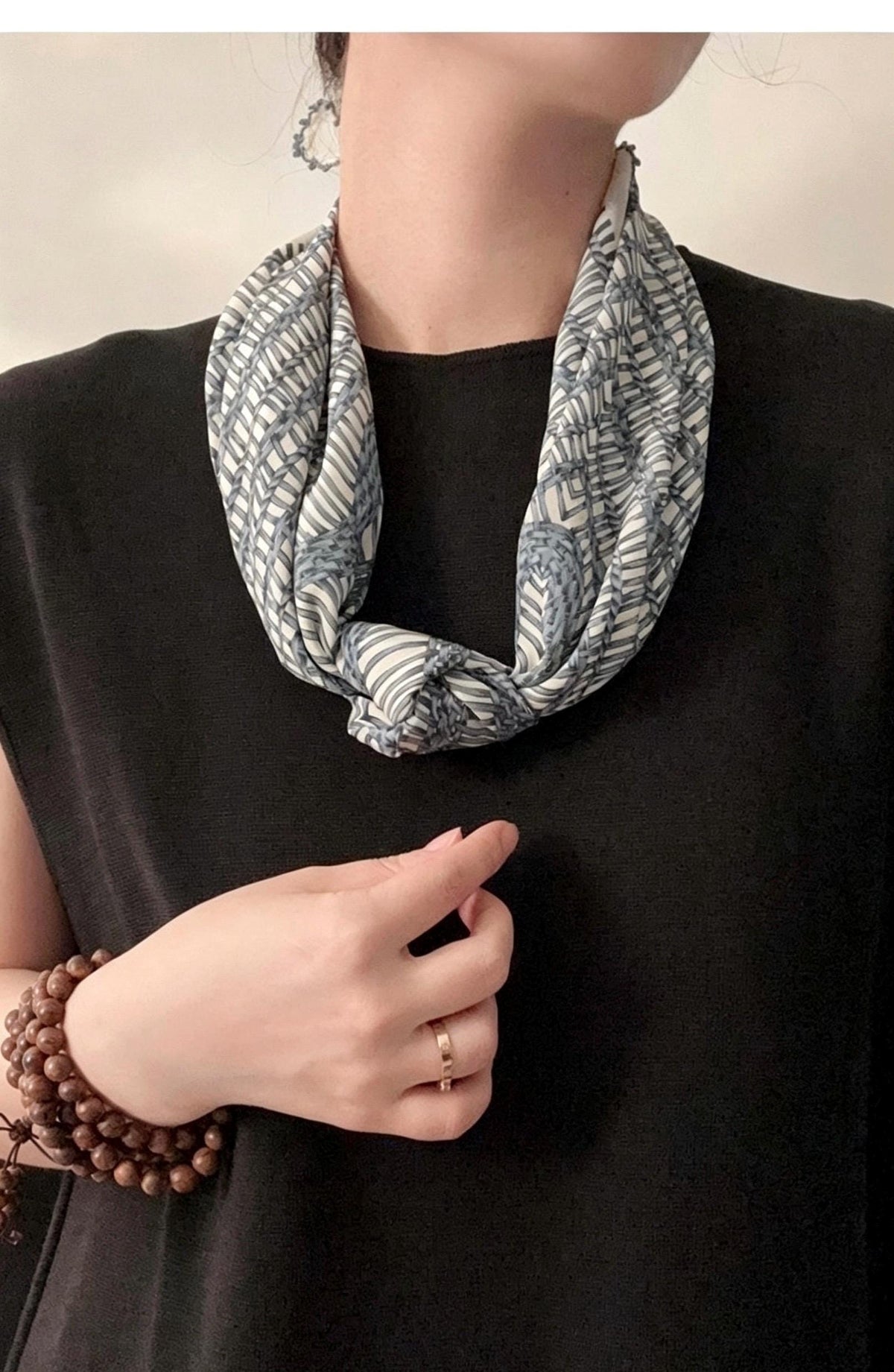 Blue Floral Whisper" Pure Silk Scarf 25", Vintage Crepe de Chine Silk Necktie, Artistic Blue Silk Bandana, Soft Spring Summer Silk Wrap