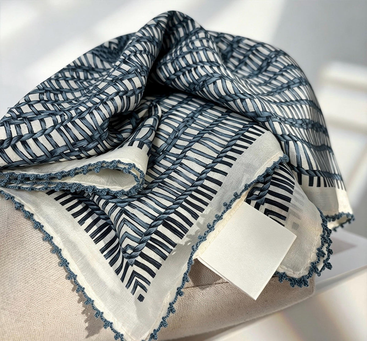 Blue Floral Whisper" Pure Silk Scarf 25", Vintage Crepe de Chine Silk Necktie, Artistic Blue Silk Bandana, Soft Spring Summer Silk Wrap