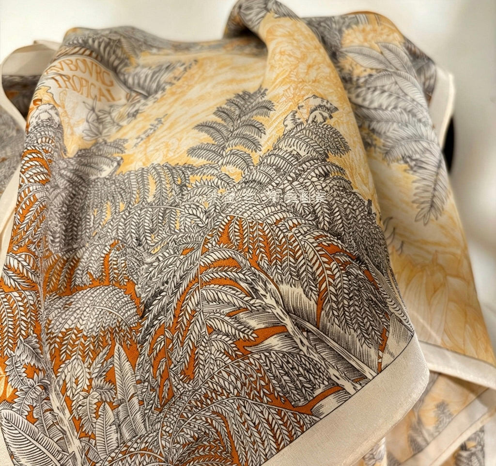 Elegant Rainforest Silk Scarf 65x65cm/25.5in, 100% Mulberry Silk Crepe De Chine Square, Artistic Floral Print, Chic Neckwear, Handbag Scarf