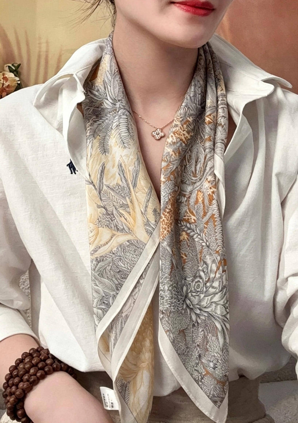 Elegant Rainforest Silk Scarf 65x65cm/25.5in, 100% Mulberry Silk Crepe De Chine Square, Artistic Floral Print, Chic Neckwear, Handbag Scarf