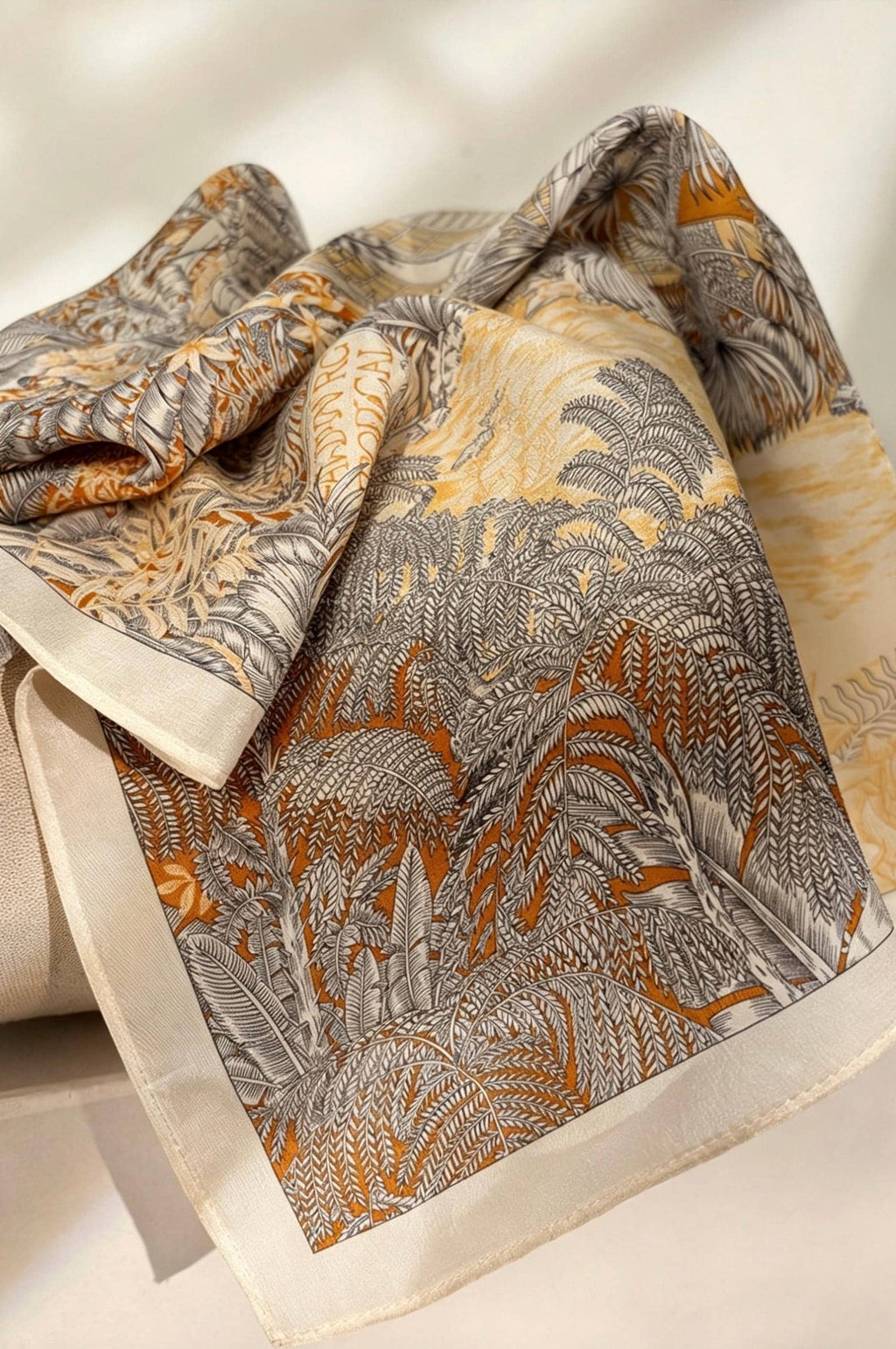 Elegant Rainforest Silk Scarf 65x65cm/25.5in, 100% Mulberry Silk Crepe De Chine Square, Artistic Floral Print, Chic Neckwear, Handbag Scarf