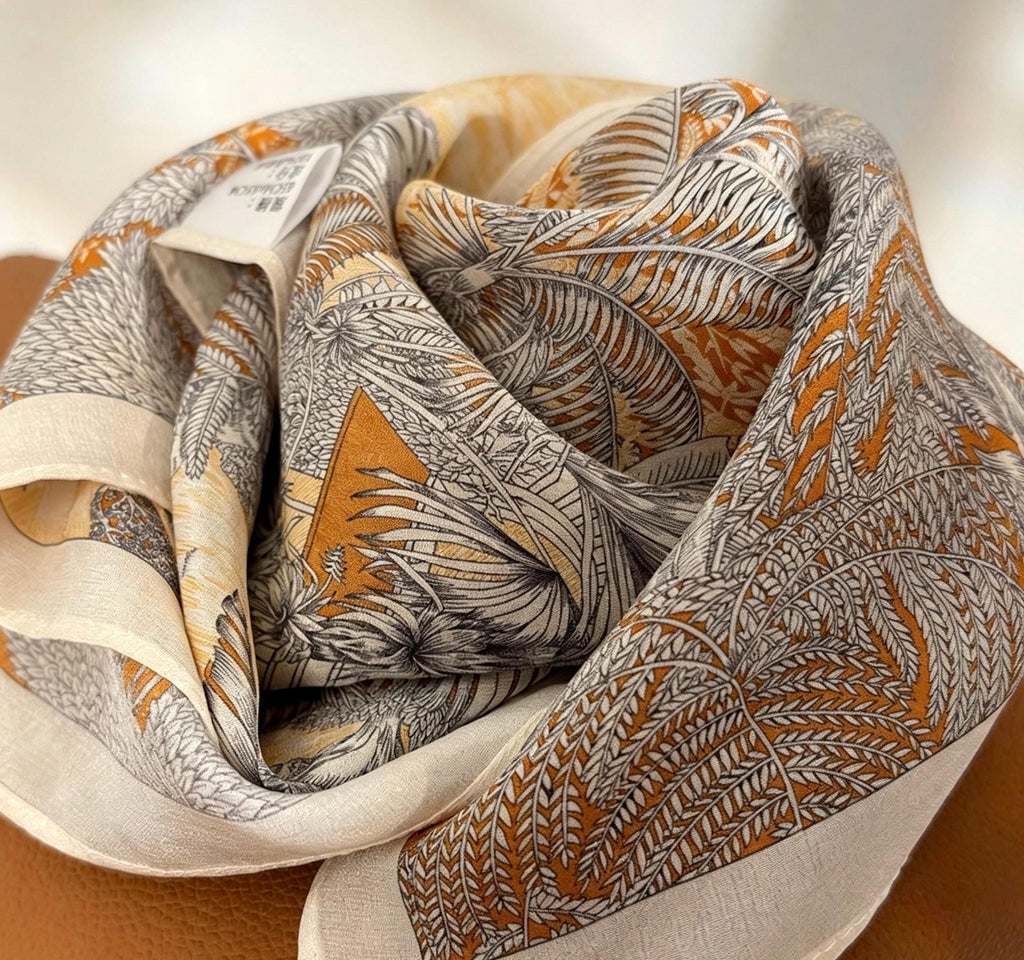 Elegant Rainforest Silk Scarf 65x65cm/25.5in, 100% Mulberry Silk Crepe De Chine Square, Artistic Floral Print, Chic Neckwear, Handbag Scarf