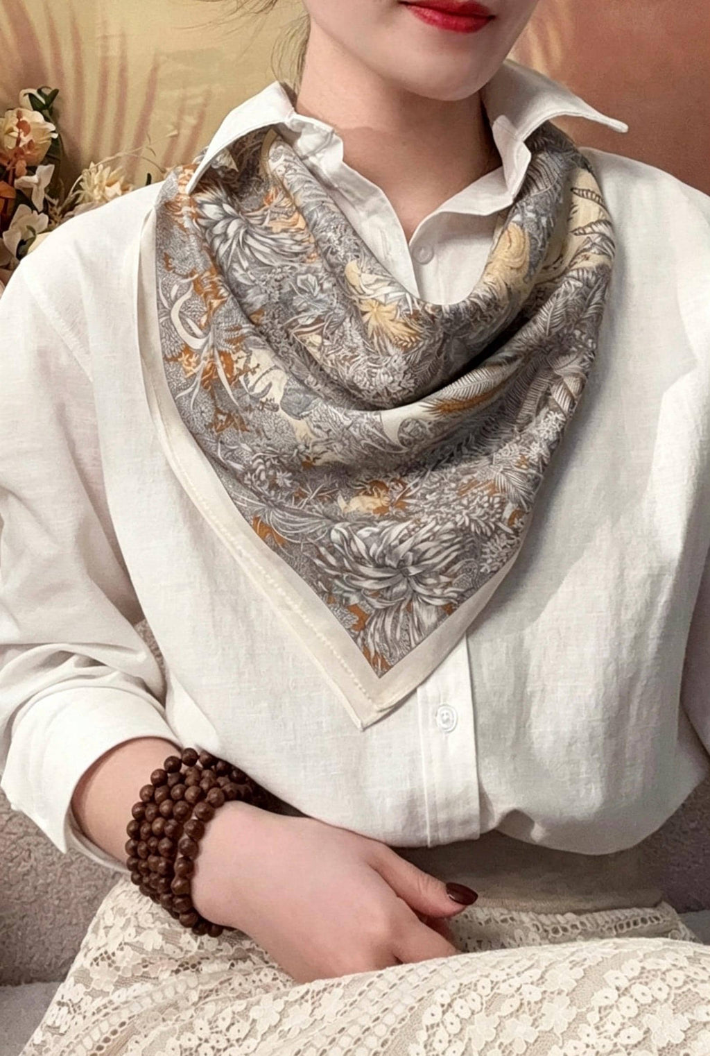 Elegant Rainforest Silk Scarf 65x65cm/25.5in, 100% Mulberry Silk Crepe De Chine Square, Artistic Floral Print, Chic Neckwear, Handbag Scarf