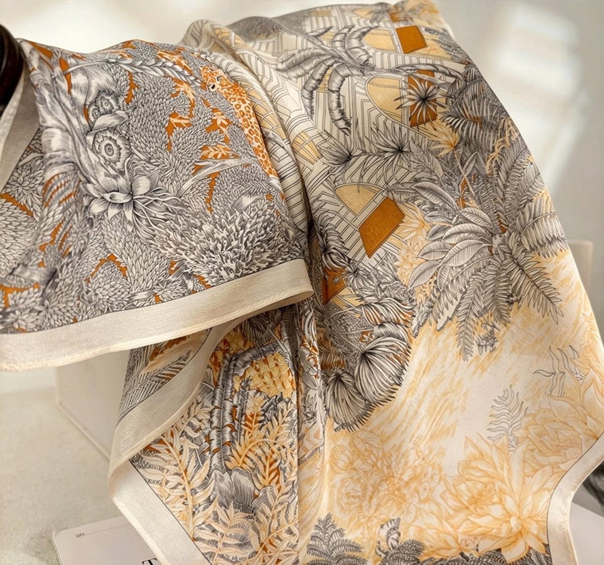 Elegant Rainforest Silk Scarf 65x65cm/25.5in, 100% Mulberry Silk Crepe De Chine Square, Artistic Floral Print, Chic Neckwear, Handbag Scarf