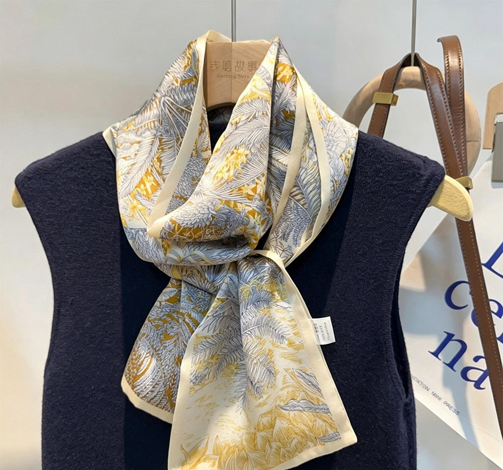 100% Mulberry Silk Skinny Scarf for Women, 6.7x59" Long Silk Ribbon Tie, Minimalist Neck Scarf, Elegant Hair Scarf, Luxury Purse Accessory