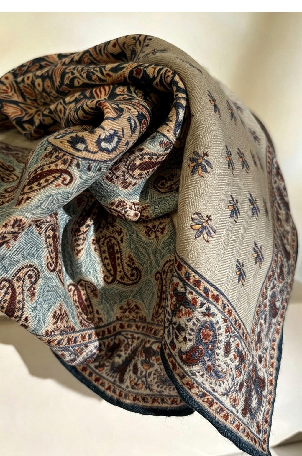 Silk Wool Square Scarf 27", Elegant Floral Neck Head Scarf for Women, Lightweight Luxury Shawl, Spring Autumn Accessory, Gift for Her