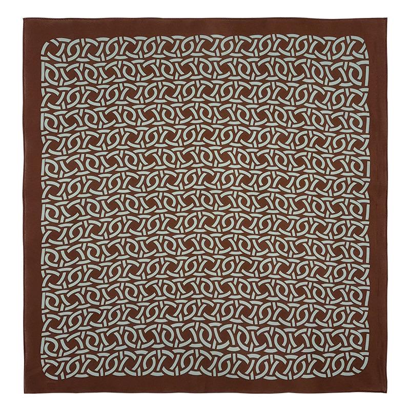 Vintage Silk Crepe de Chine Scarf, Brown & Green Mulberry Silk Square 26", Retro French Chic Neckerchief, Elegant Summer Silk Head Scarf