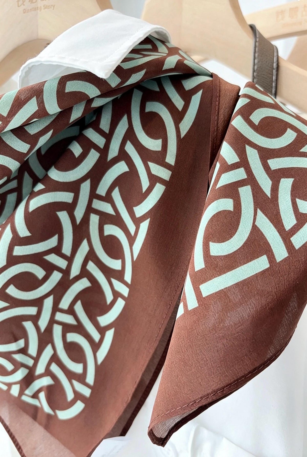 Vintage Silk Crepe de Chine Scarf, Brown & Green Mulberry Silk Square 26", Retro French Chic Neckerchief, Elegant Summer Silk Head Scarf