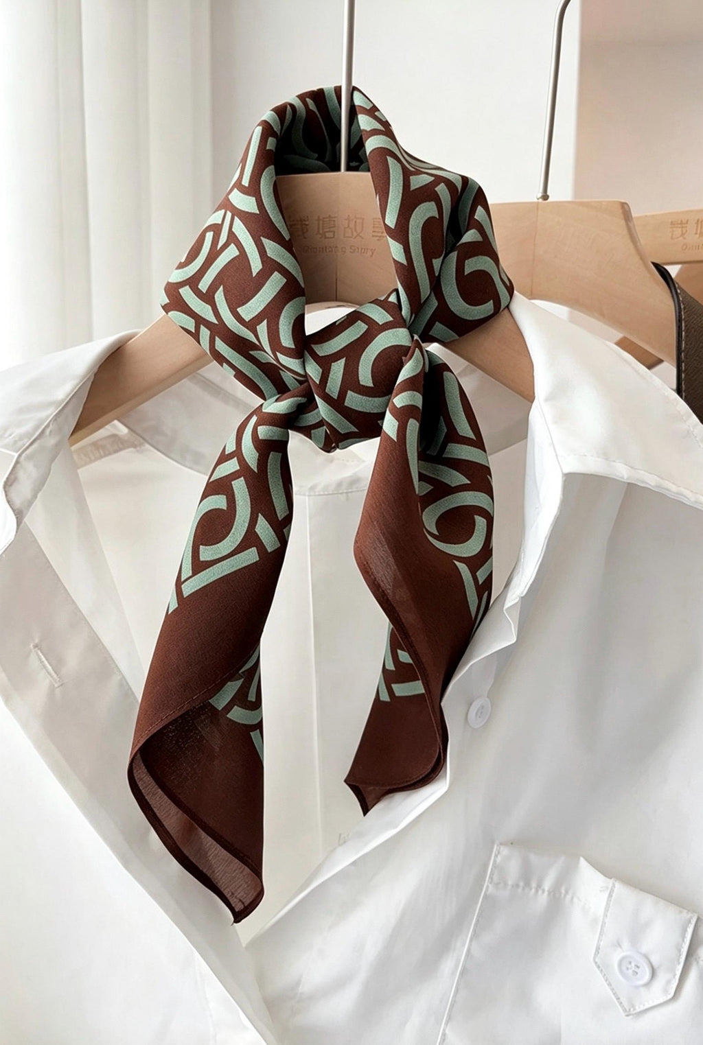Vintage Silk Crepe de Chine Scarf, Brown & Green Mulberry Silk Square 26", Retro French Chic Neckerchief, Elegant Summer Silk Head Scarf