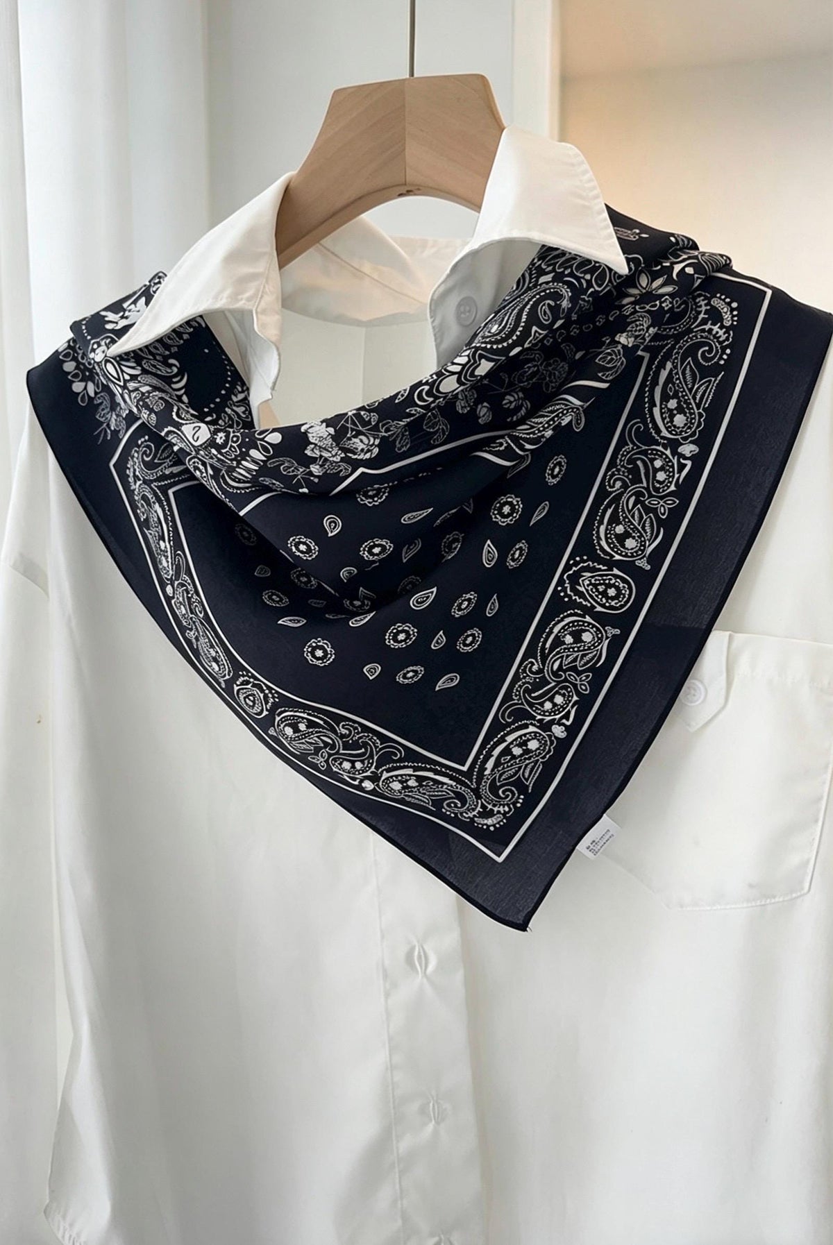 Vintage French Style Silk Scarf, Black & White Mulberry Silk Crepe de Chine Square 26", Elegant Classic Neckerchief, Retro Chic Head Scarf