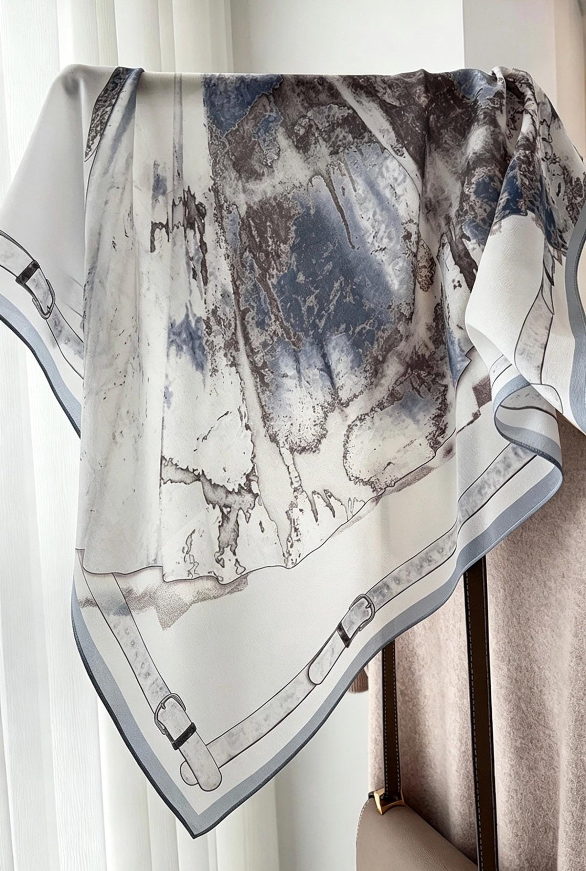 Elegant Fairy Blue Silk Scarf 100% Mulberry Silk Crepe de Chine Square Scarf 25" Spring Summer Lightweight Neck Scarf Luxury Gift for Women