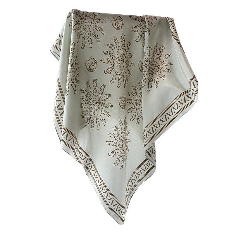 Rare Pea Green Silk Scarf 100% Mulberry Silk Crepe de Chine Square Scarf 25" Exotic Ethnic Style Lightweight Neck Scarf Luxury Gift for Her