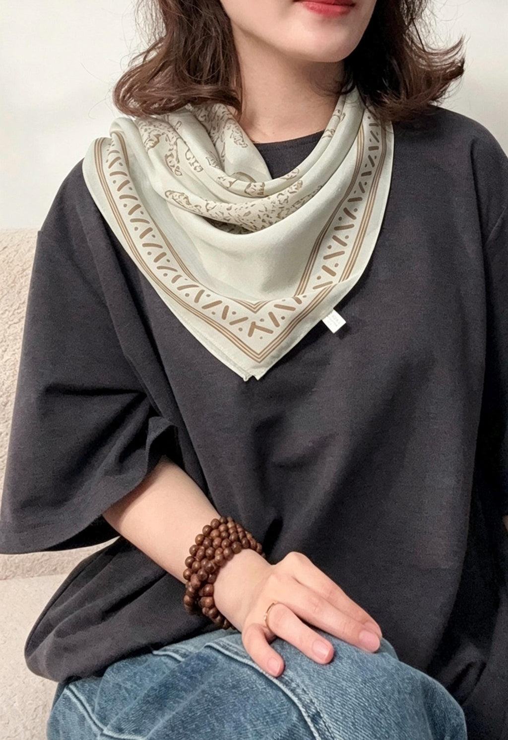 Rare Pea Green Silk Scarf 100% Mulberry Silk Crepe de Chine Square Scarf 25" Exotic Ethnic Style Lightweight Neck Scarf Luxury Gift for Her