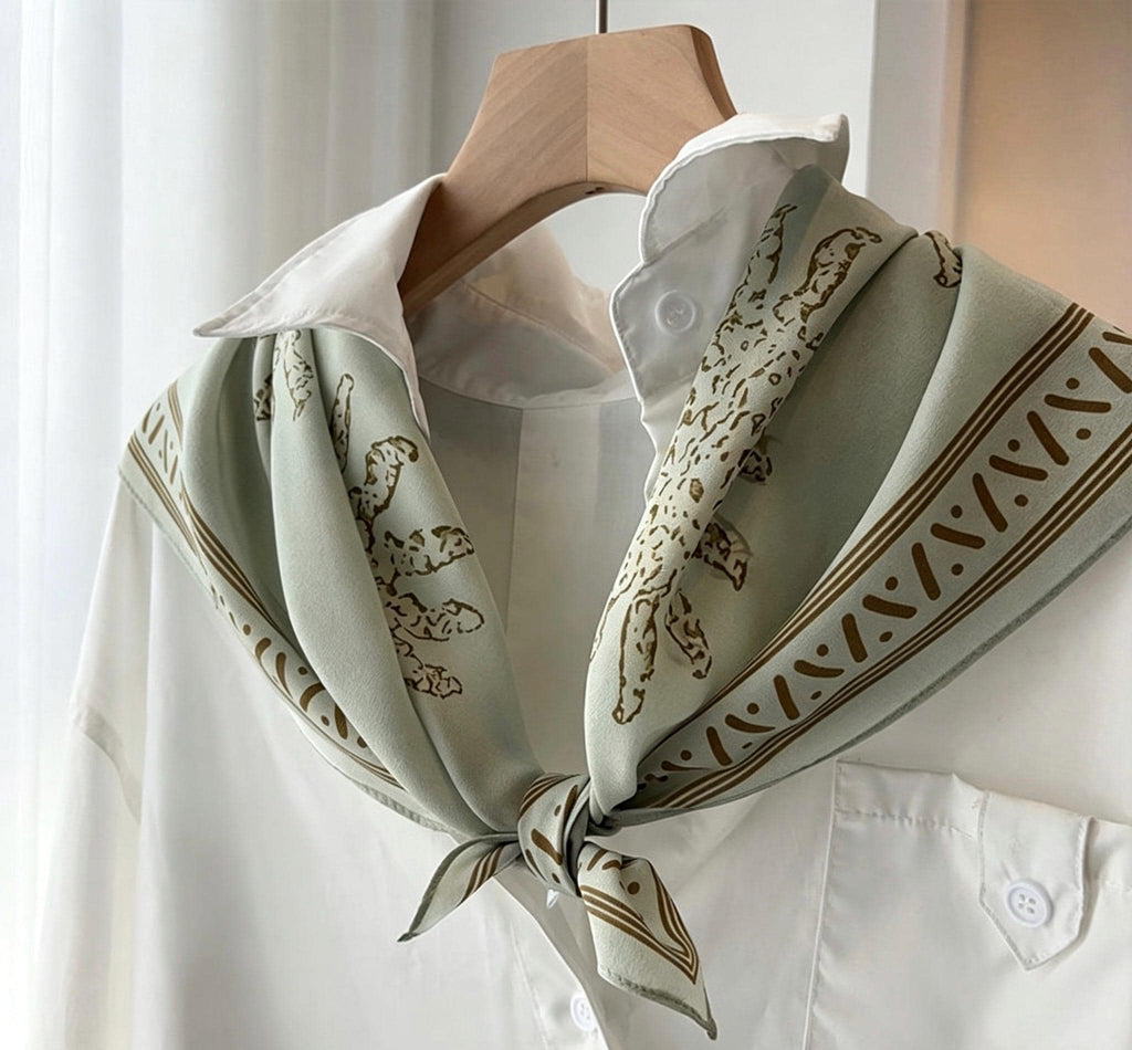 Rare Pea Green Silk Scarf 100% Mulberry Silk Crepe de Chine Square Scarf 25" Exotic Ethnic Style Lightweight Neck Scarf Luxury Gift for Her