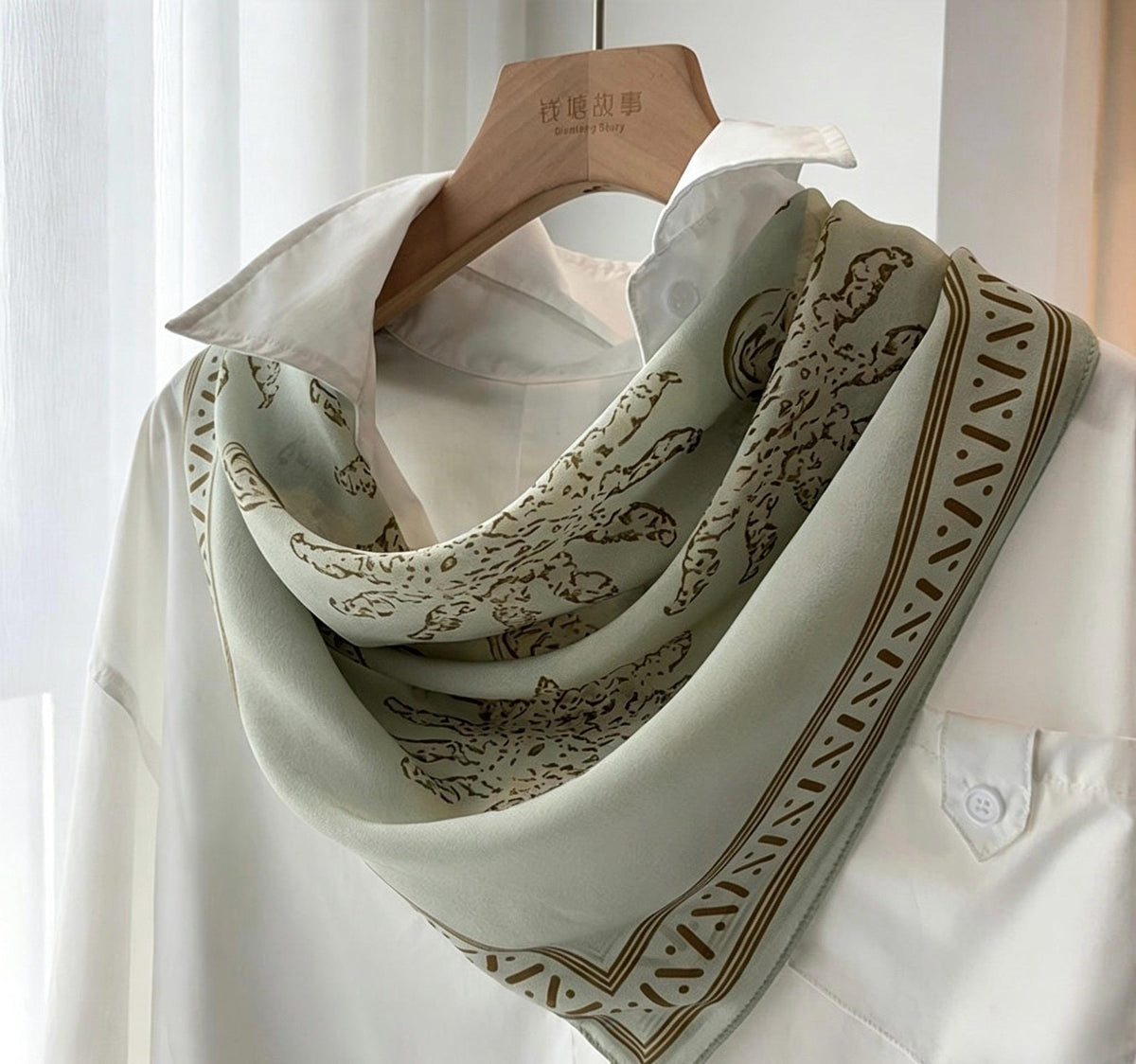 Rare Pea Green Silk Scarf 100% Mulberry Silk Crepe de Chine Square Scarf 25" Exotic Ethnic Style Lightweight Neck Scarf Luxury Gift for Her