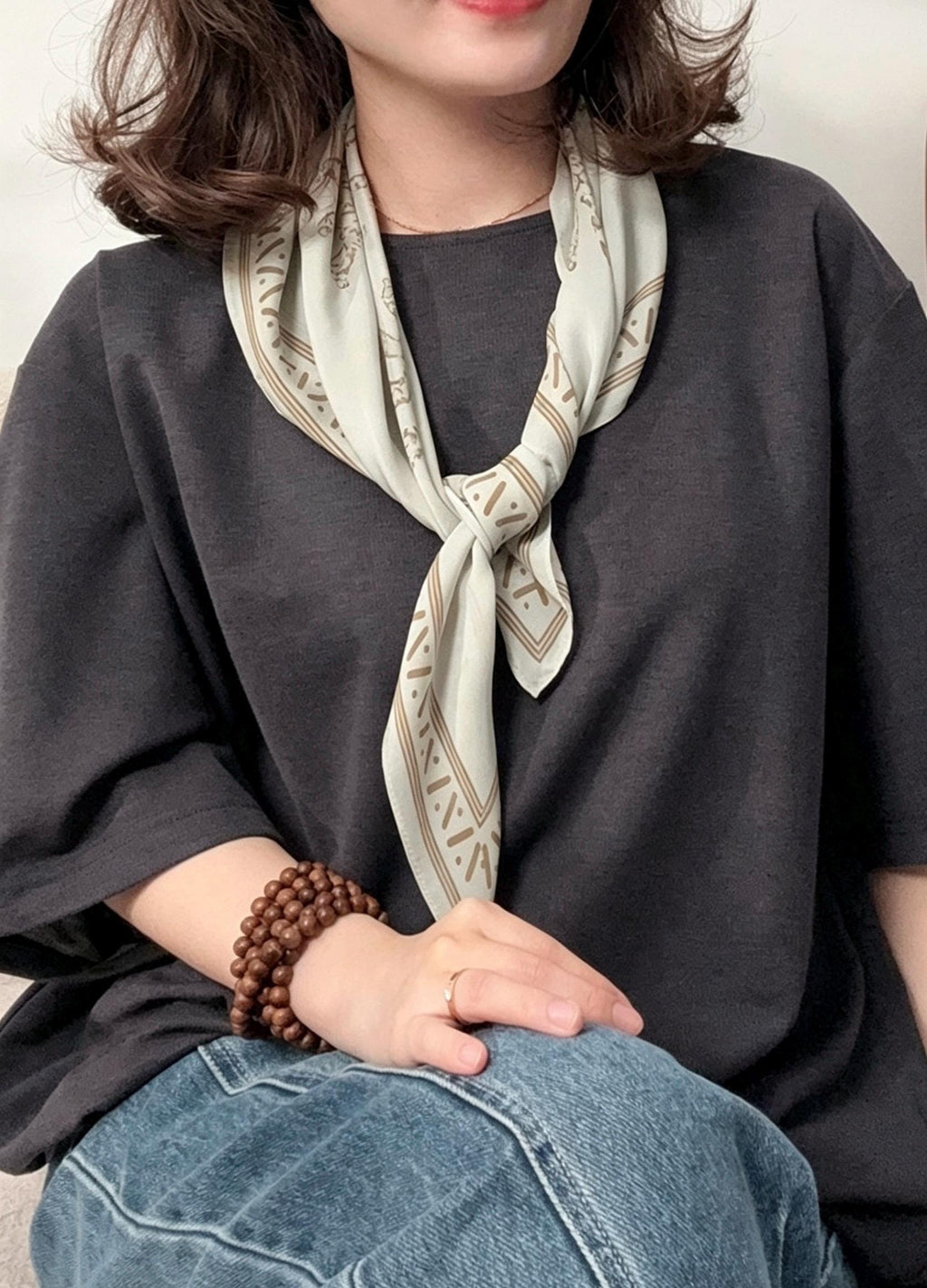Rare Pea Green Silk Scarf 100% Mulberry Silk Crepe de Chine Square Scarf 25" Exotic Ethnic Style Lightweight Neck Scarf Luxury Gift for Her