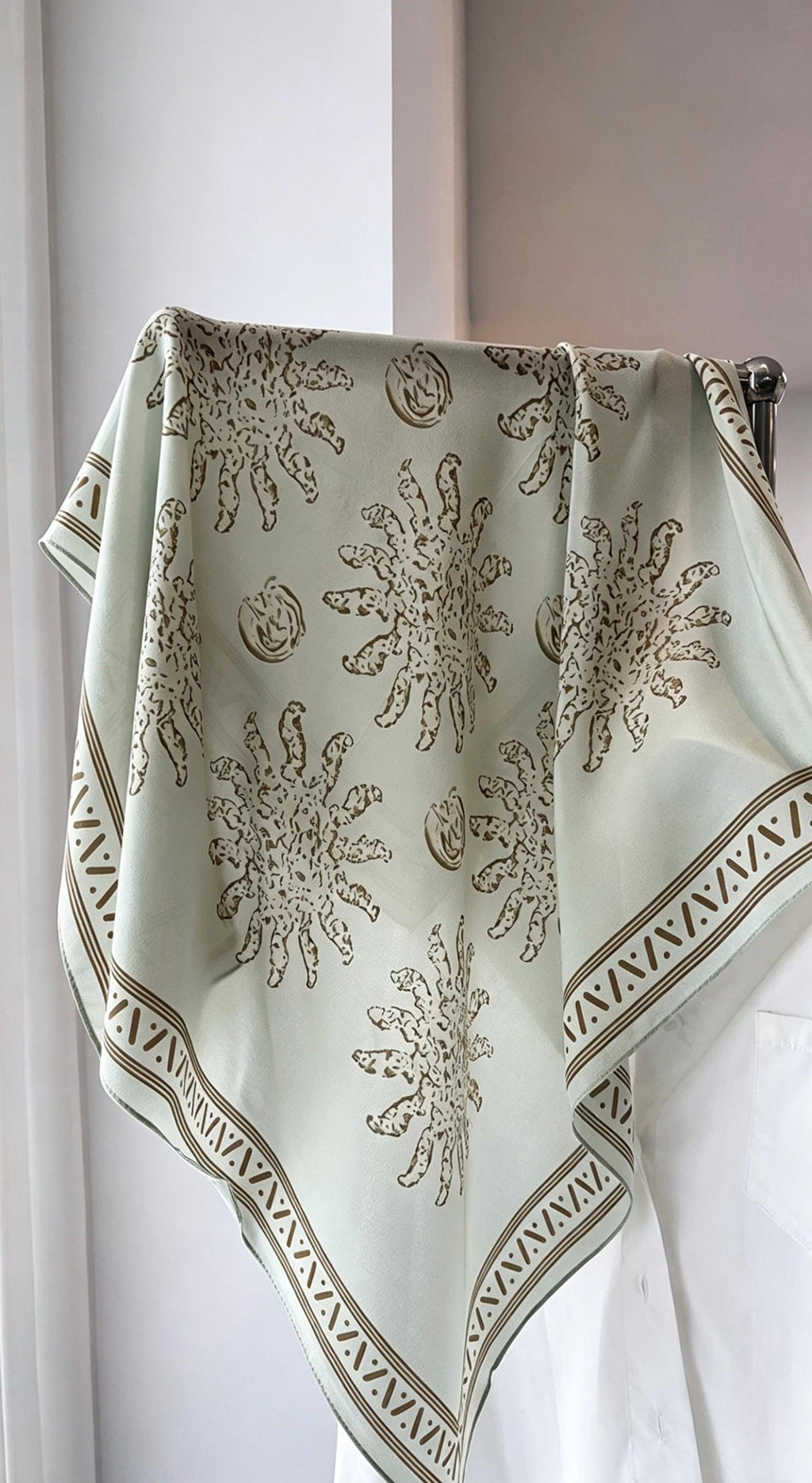 Rare Pea Green Silk Scarf 100% Mulberry Silk Crepe de Chine Square Scarf 25" Exotic Ethnic Style Lightweight Neck Scarf Luxury Gift for Her