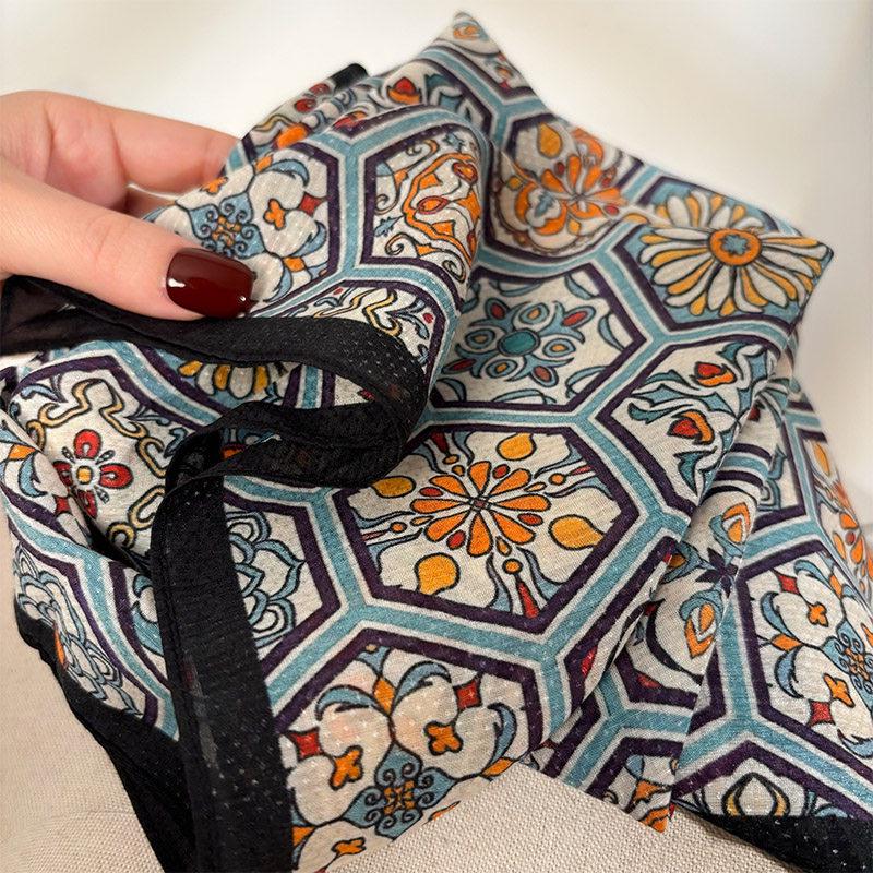 Elegance Smoke Blue Silk Cotton Scarf 25in Square Women Summer Versatile Mulberry Silk Chic Neckerchief Multifunctional Bandana Gift Her